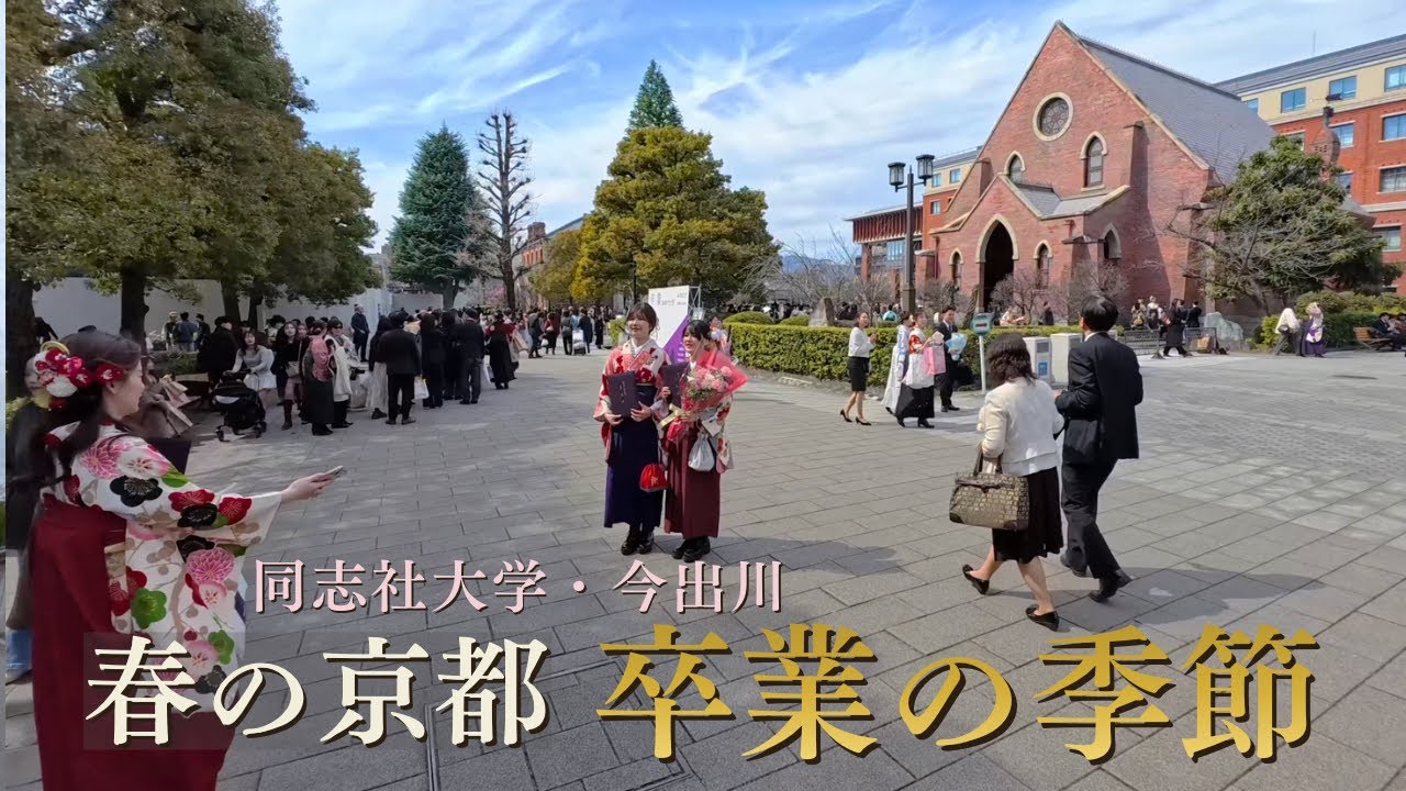卒業シーズン到来！同志社大学の卒業式｜笑顔が彩る春の京都・今出川を歩く / Kyoto Spring Walk 4K
