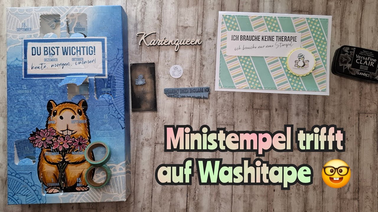 Lustige Karte mit Ministempel und fröhlichem Spruch (Ganzjahreskalender Eindruck Motivstempel)
