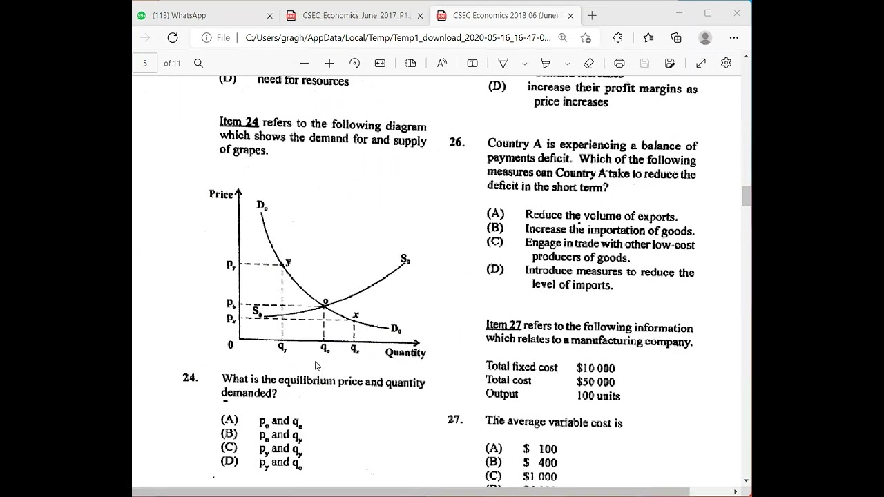 2018 Economics  Paper 1-May/June Exam-CSEC/CXC
