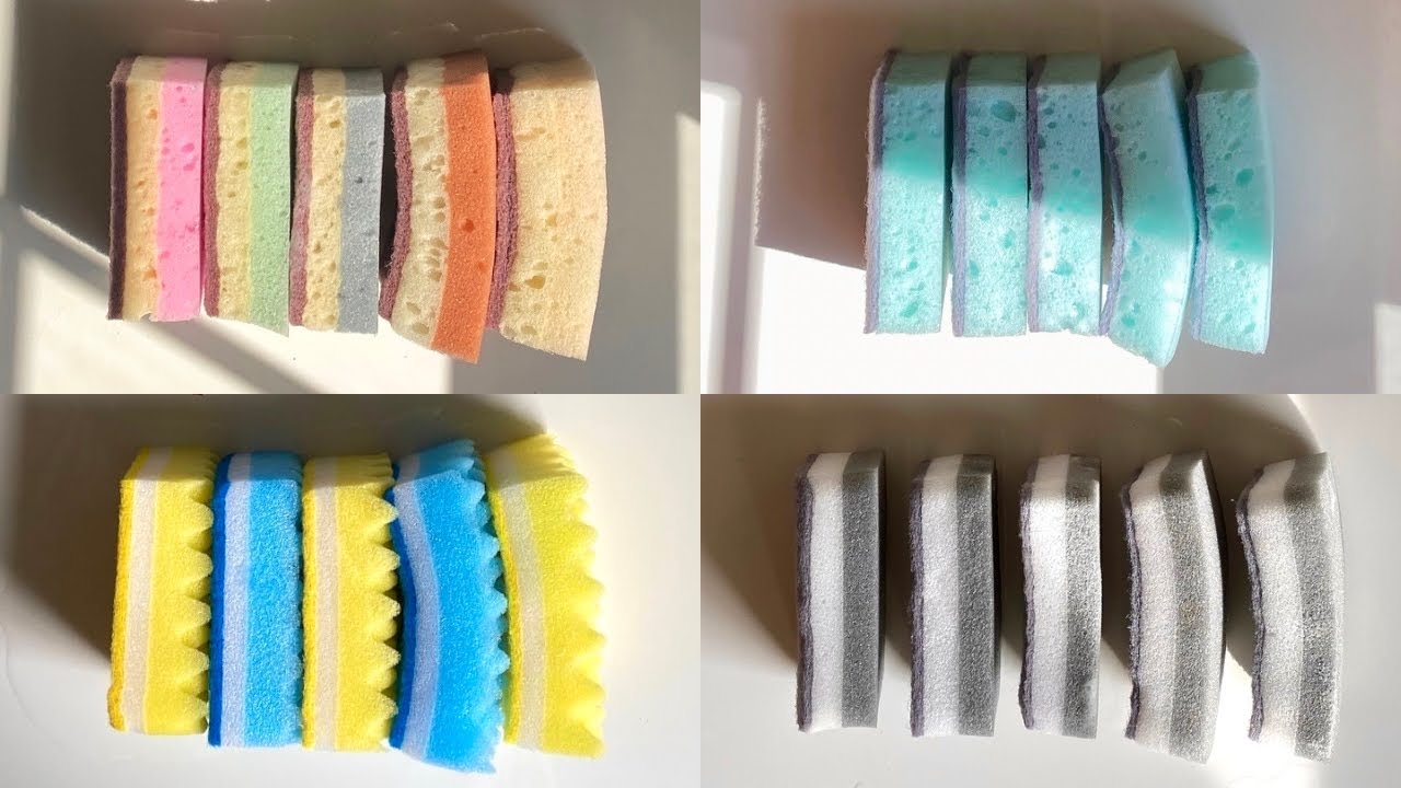 ASMR 🍰 bulk kitchen sponge ripping edit- crispy variety rip compilation- dry / wet / soapy / jelly