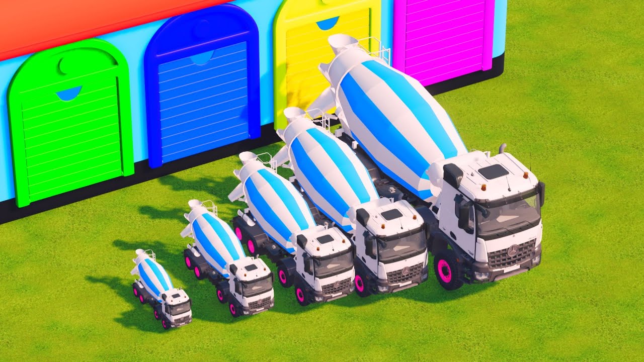 TINY TO GIANT CEMENT MIXER TRUCK OBSTACLE COURSE! 🏗️ ALL SIZES TRANSPORT TO GARAGE (FS22)