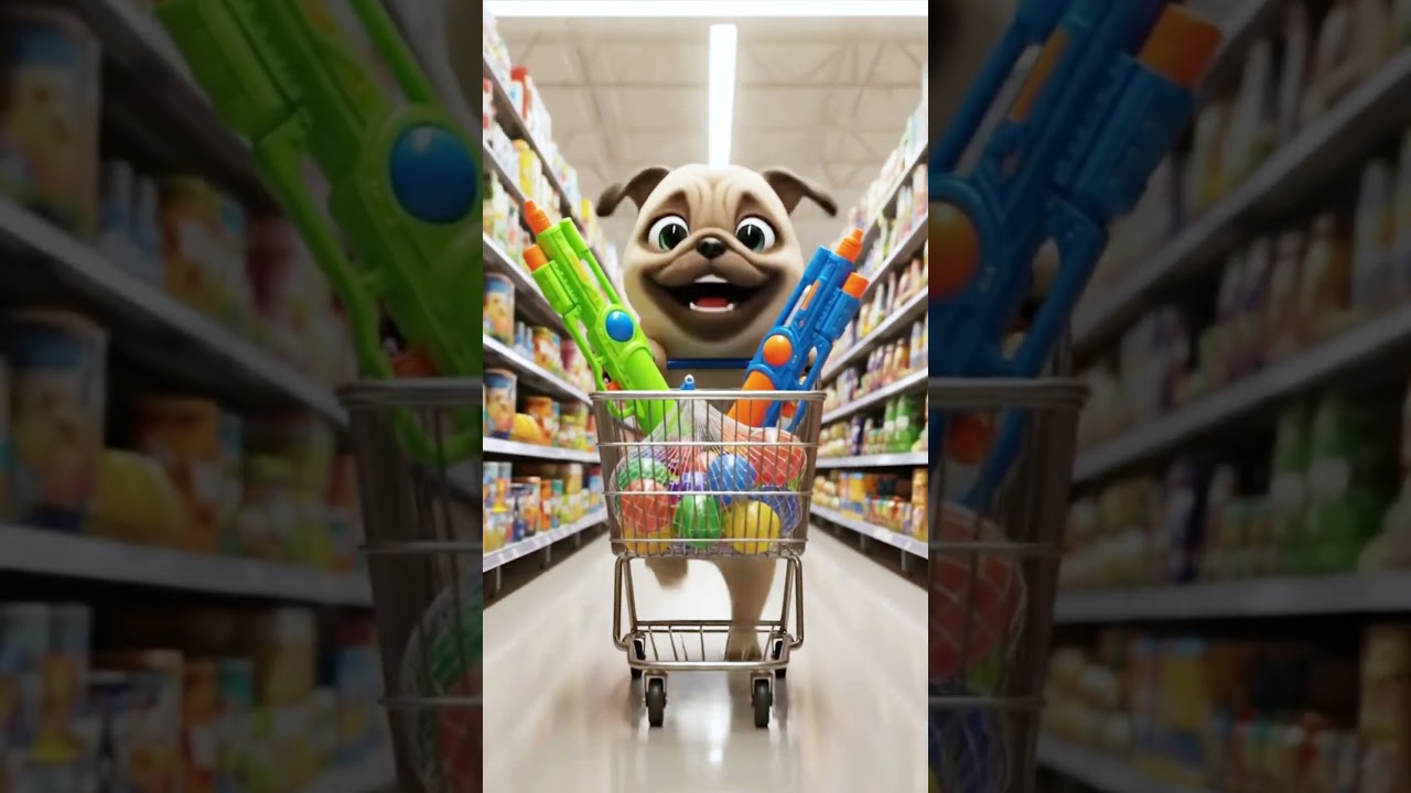Pug Puppy's Epic Water Gun Battle 💦 Summer Splash Fun with Little Girl 