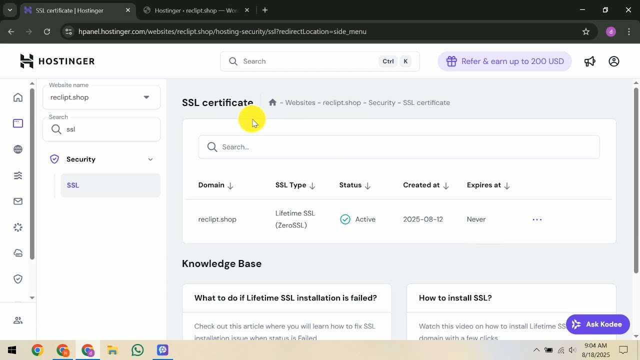 How To Enable SSL For Subdomain in Hostinger
