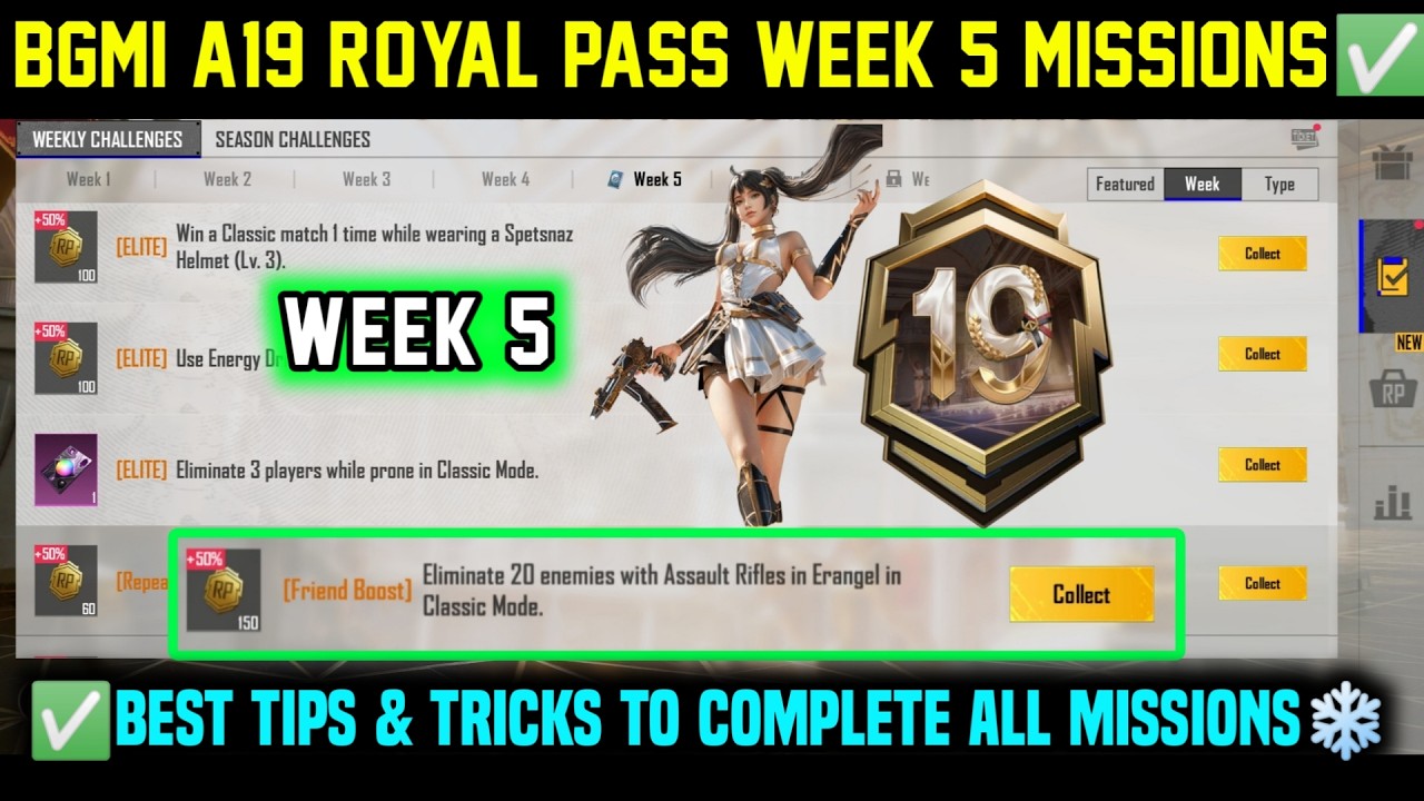 A19 RP WEEK 5 MISSION | BGMI WEEK 5 MISSIONS EXPLAINED | SEASON 29 BGMI A19 ROYAL PASS WEEK 5