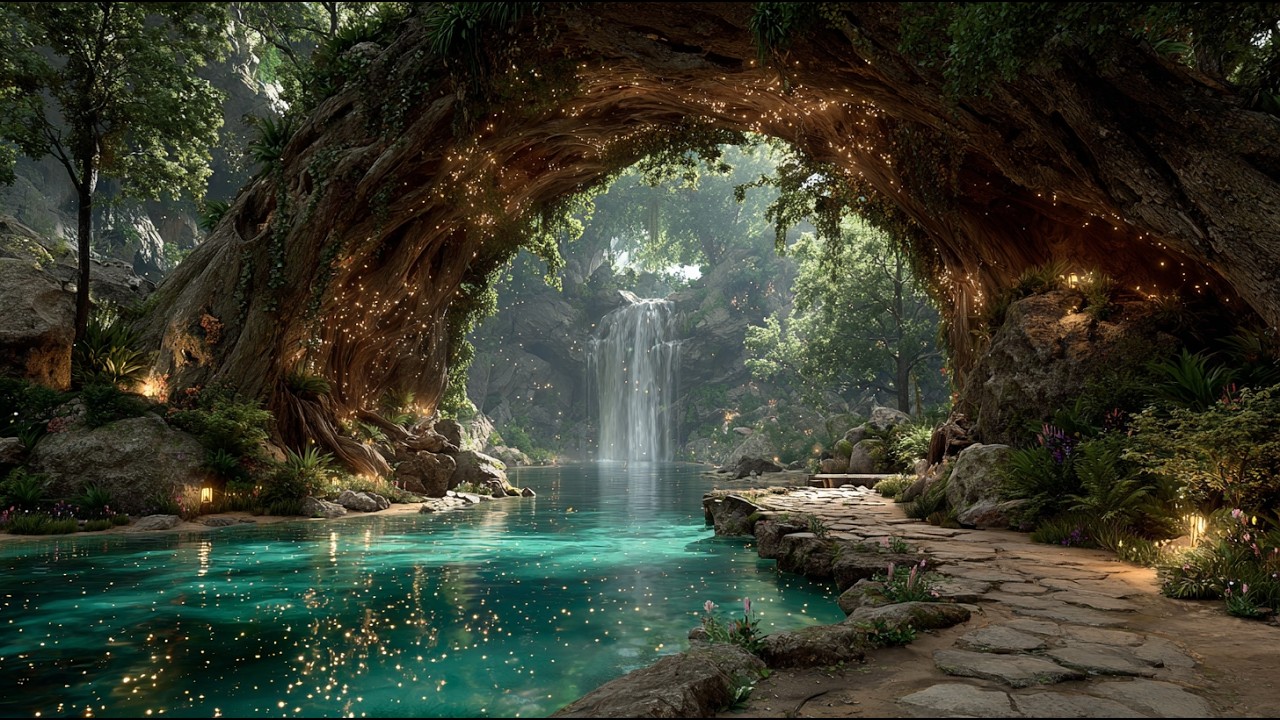 The Luminous Arch of the Hidden Falls | Medieval Fantasy Music & Animated Ambience
