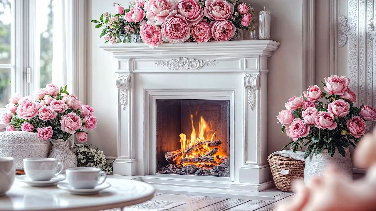 Cozy Fireplace Night 🌹 Soft Piano & Gentle Rain Sounds for Deep Sleep & Relaxation