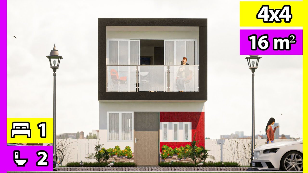 Plano de Casa 4x4 Dos Plantas 🏡 | Planta da Casa 4x4 de Dois Andares | Tiny HOUSE Diseño 4x4 40 mts