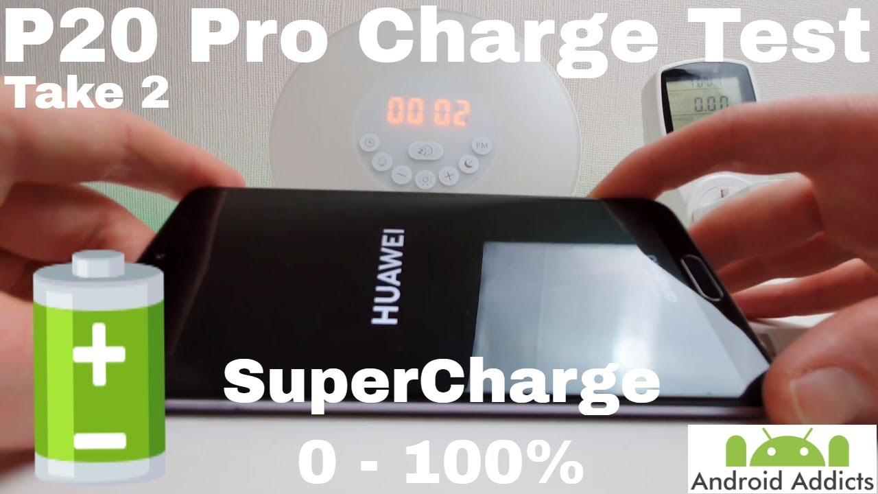 Тест зарядки аккумулятора Huawei P20 Pro SuperCharge 0–100% (телефон включён)