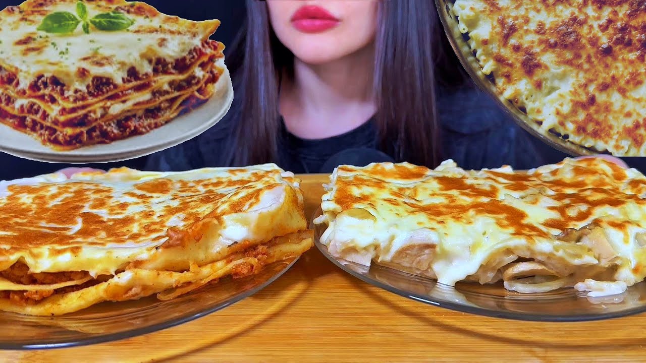 ASMR EATING CHEESY LASAGNA + CREAMY PASTA MUKBANG (No Talking)