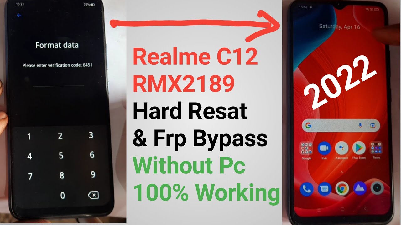 Realme C12 RMX2189 hard resat  Realme C12 Frp Bypass l Without Pc l 100% Working l Offline 2022