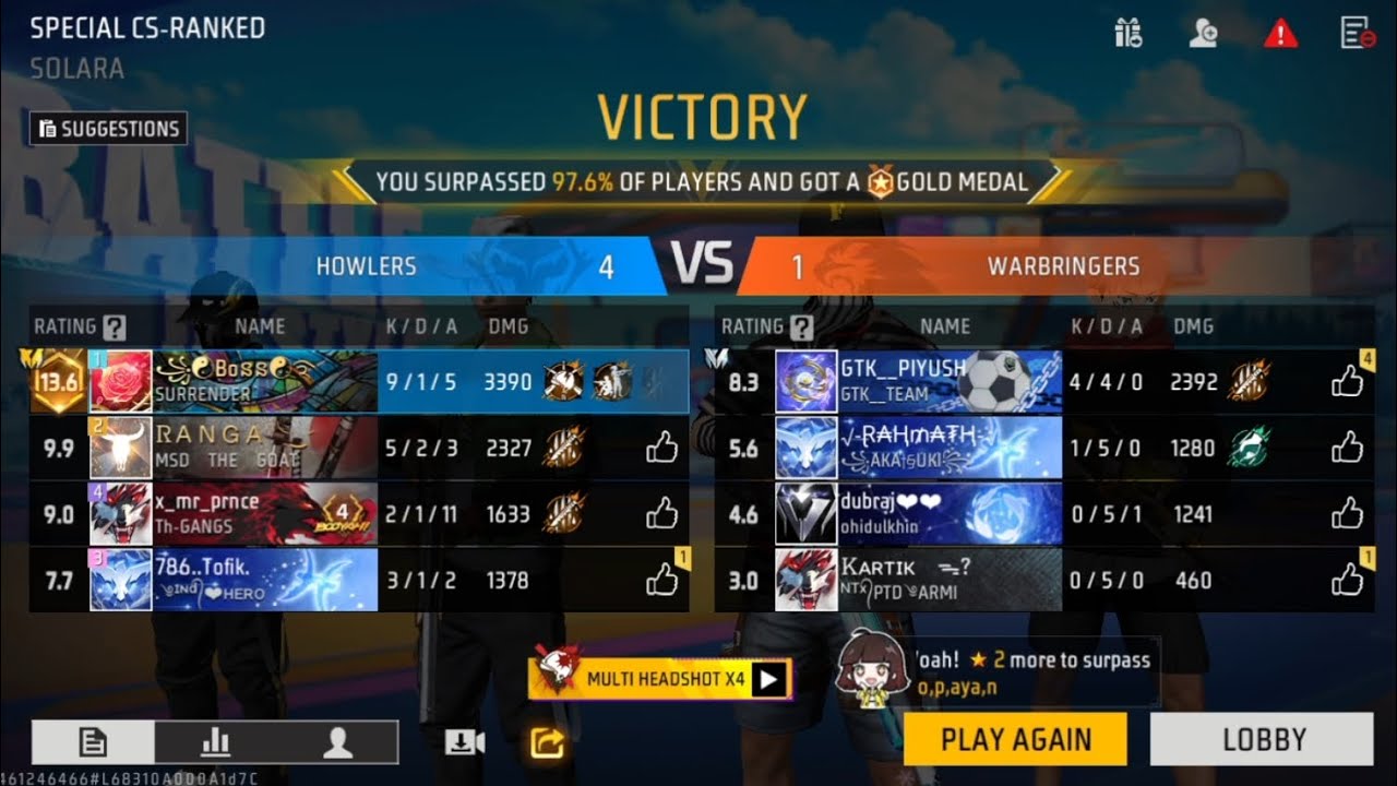 Garena free fire - CS Ranked Gameplay 🔥free fire clash squad 😱boss 2 yt gaming💀