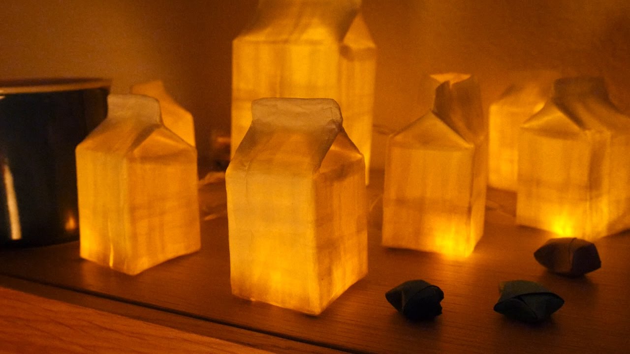 ぼんやり光る牛乳パック！寝室のお供に。　hand made milkcartons light