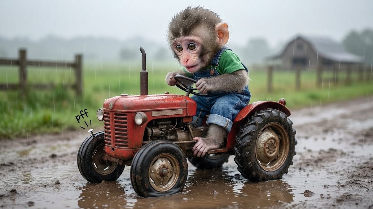 Baby Monkey&rsquo;s Rainstorm Rescue: Can the Digger Save His Broken Tractor? 🐒🚜🌧