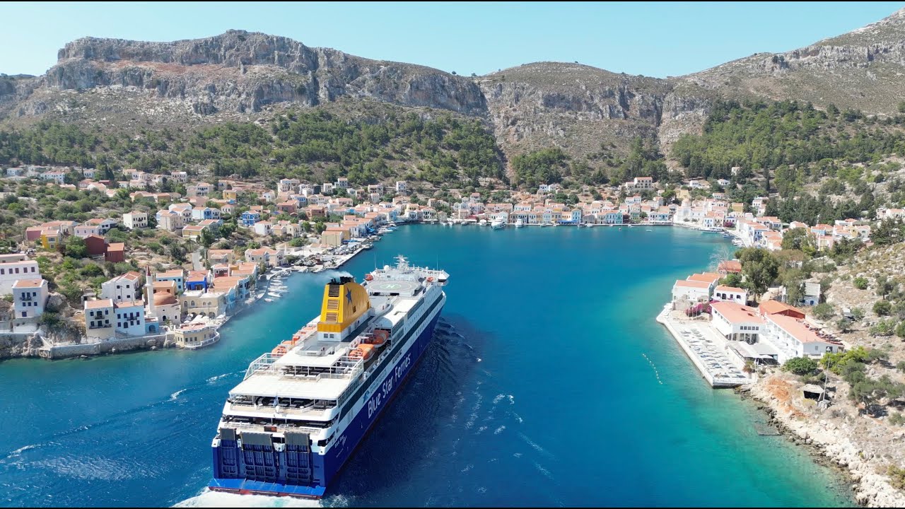 Blue Star Ferry Arrives at Greek Island | Kastellorizo