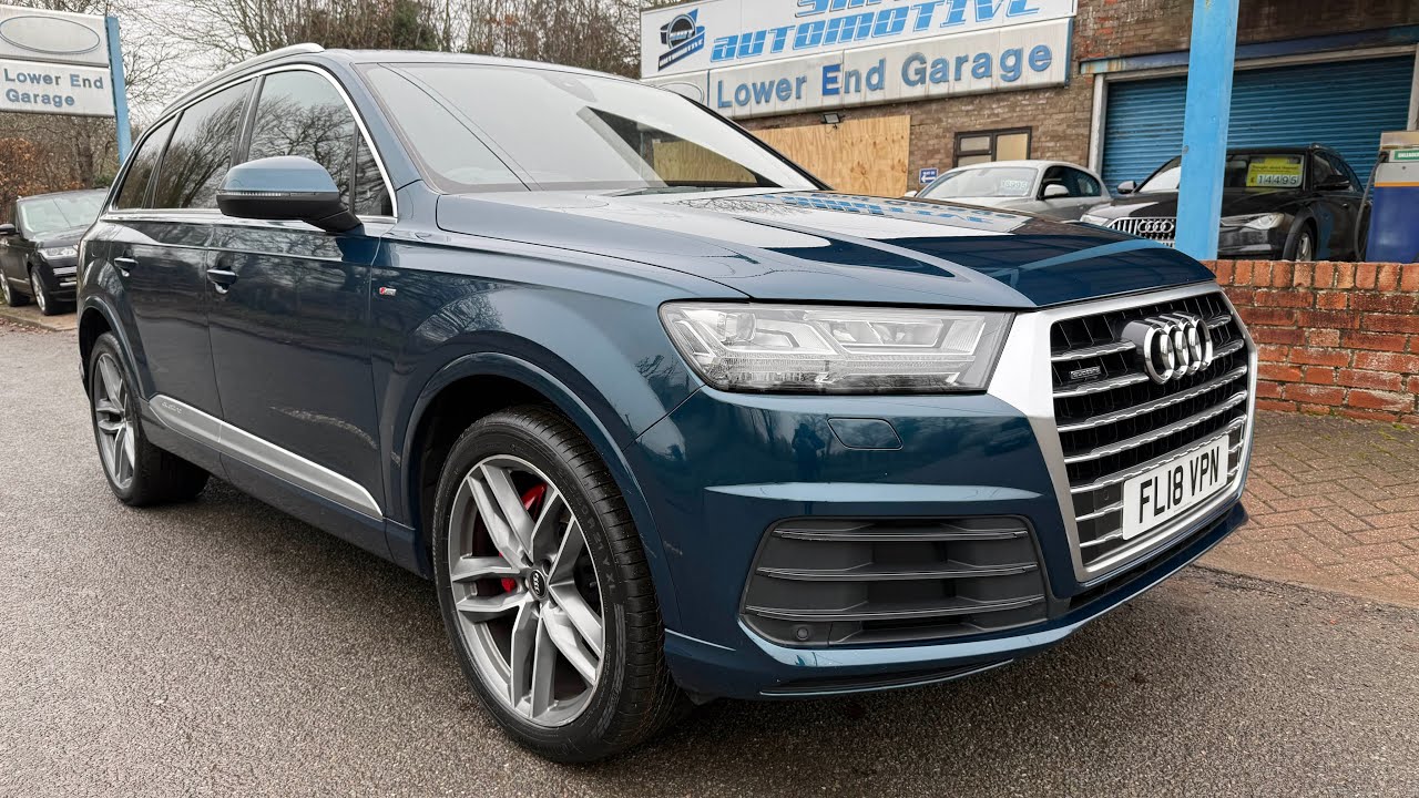 A walk around our 2018 Audi Q7 3.0 TDi Quattro S Line Galaxy Blue 5 Door SUV Automatic Diesel