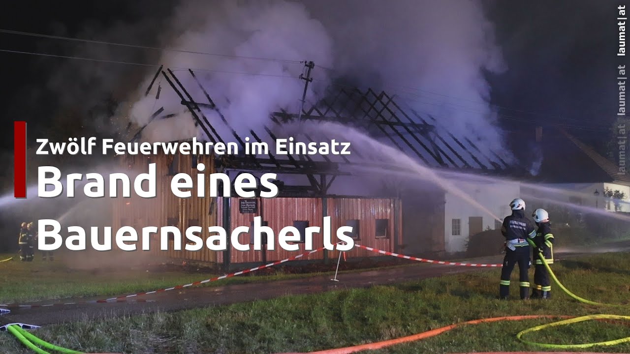 Vollbrand eines Bauernsacherls in Waizenkirchen sorgt für Großeinsatz von zwölf Feuerwehren