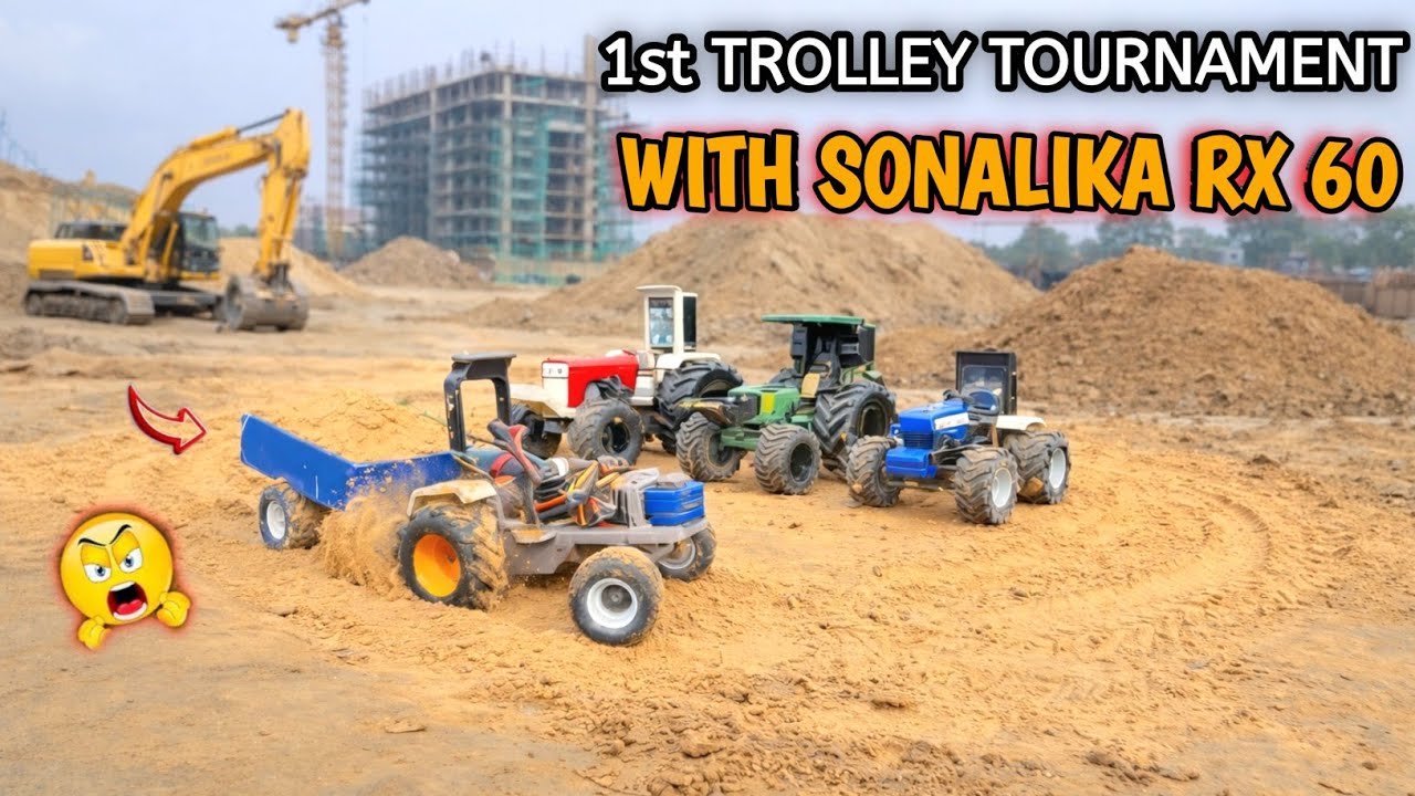Mini Trolley Tournament with Sonalika Rx 60 I Build a Trolley pulling track for #rc #tractor 