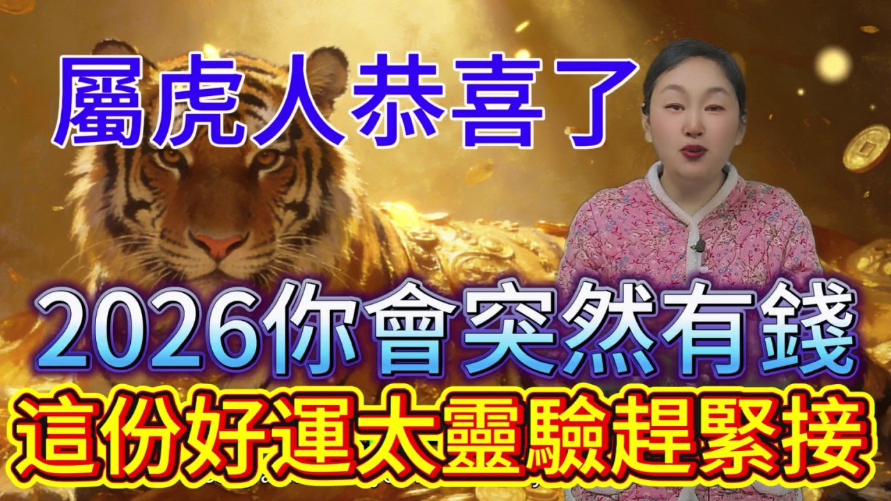 屬虎人恭喜了！2026年你會突然有錢，太靈了必須接，接住福氣財源滾滾而來！#補財庫旺財氣 #財富 #運勢 #命理 #富貴