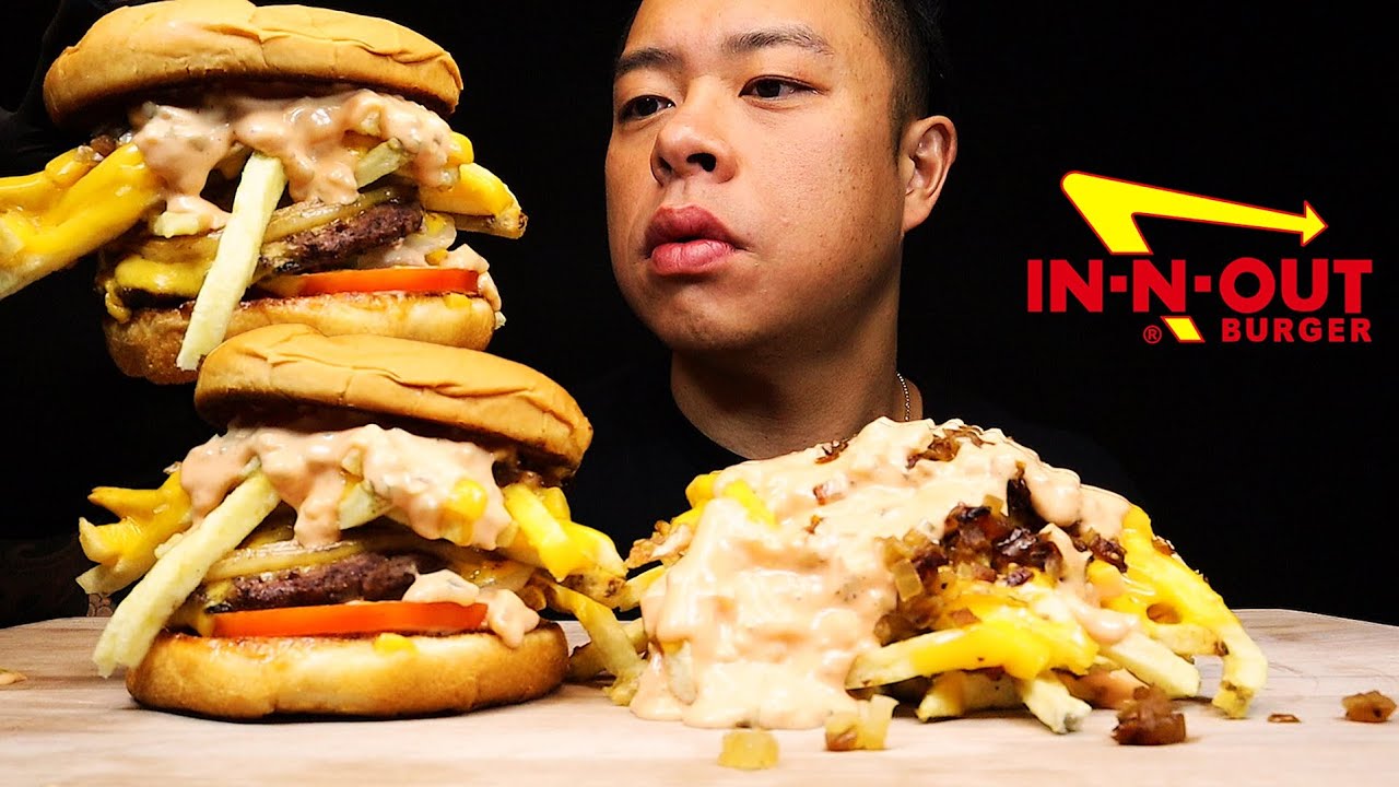 IN N OUT ANIMAL FRY CHEESEBURGER & ANIMAL STYLE FRIES **MESSY BIG BITES**| ASMR_CRAVINGS