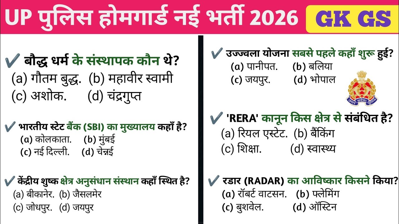 UP HOME GUARD | 2026 | GK GS PRACTICE SET | MOST IMPORTANT REPITED QUESTION #uphomeguard2026 #gkquiz