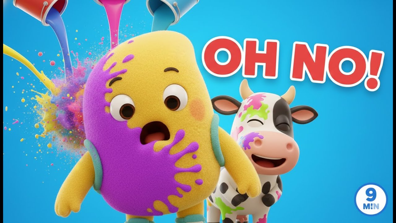 Oh No! WRONG COLORS? 😱 Rainbow Paint Splash! 🌈 Color In The Sky & Banana Song