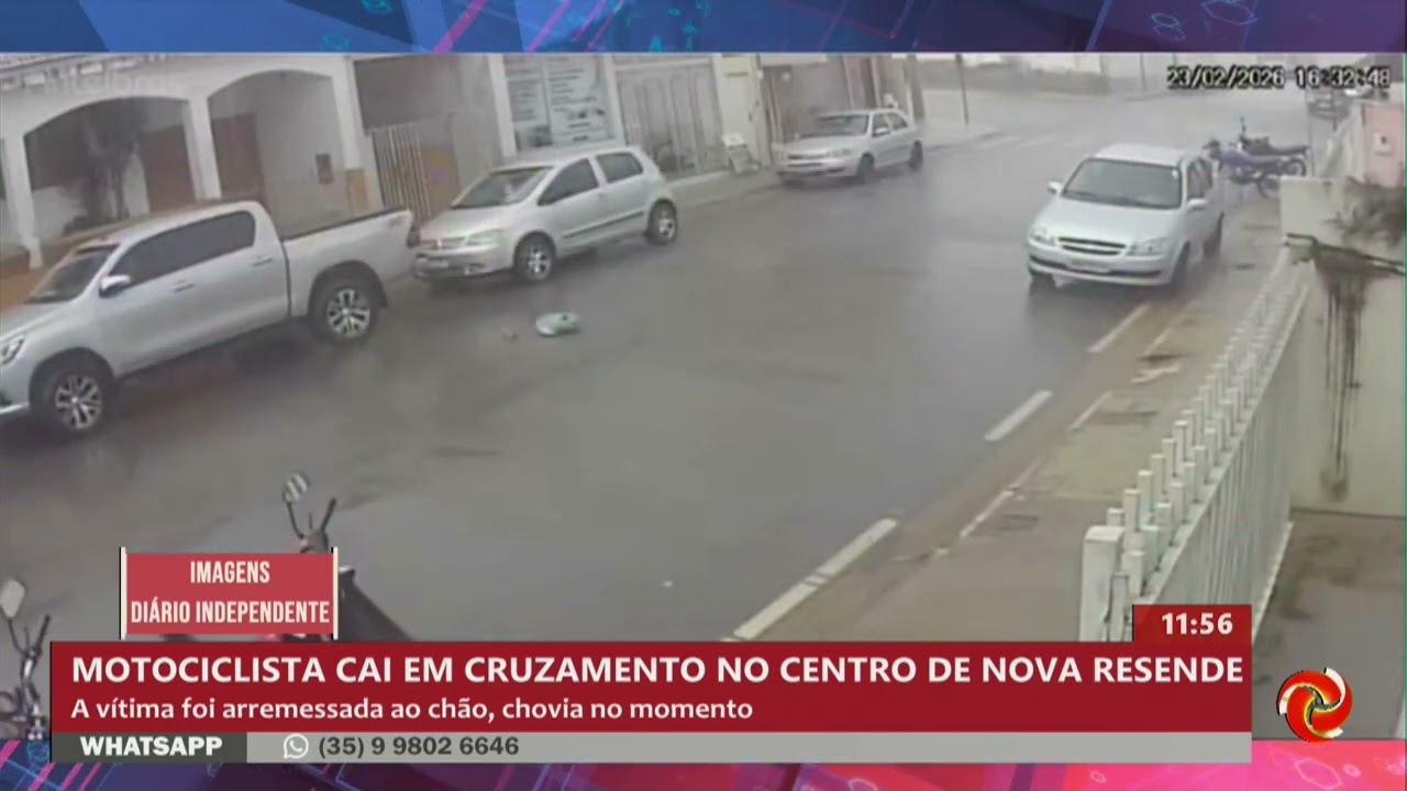 Motociclista cai em cruzamento no centro de Nova Resende