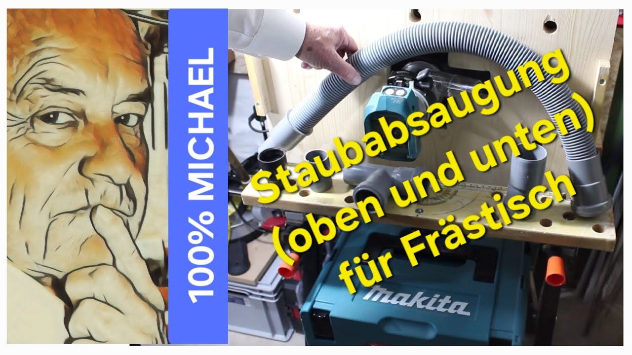 Zweifache Staubabsaugung (oben und unten) für den Frästisch meiner Makita DRT50 (RT0702, RT0700)