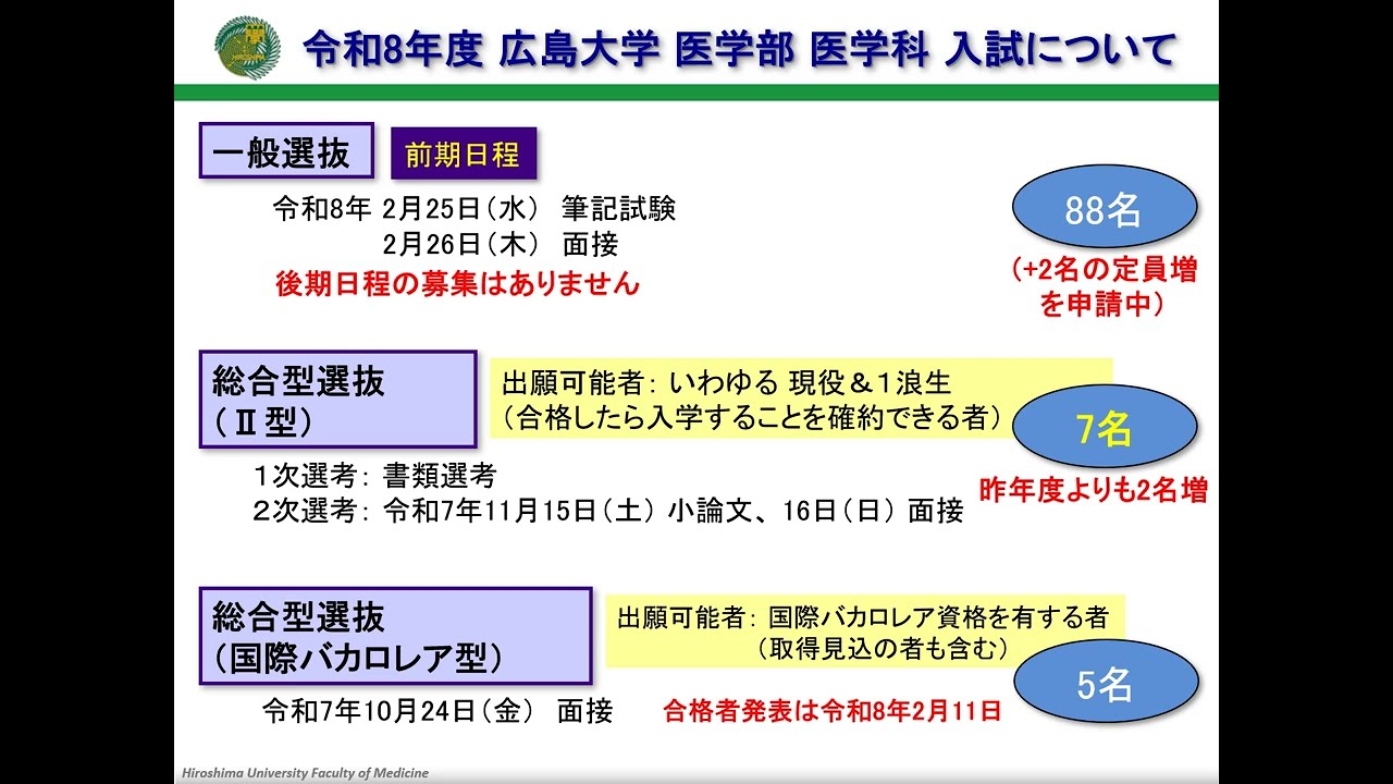 広島大学 医学部医学科紹介・医学科入試説明（オープンキャンパス2025）