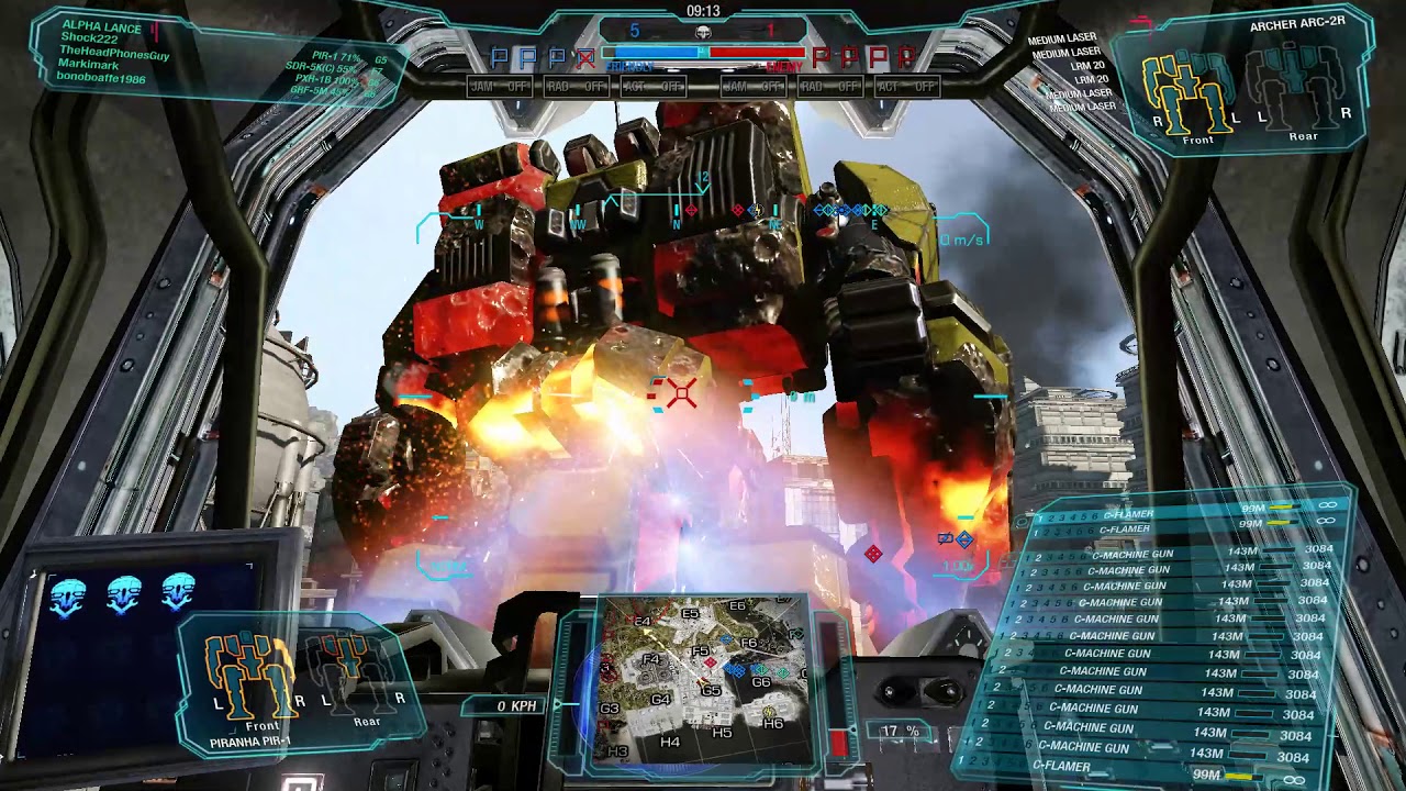 Trying Mechwarrior Online - Close range 12x MG + 3x Flamer Piranha build