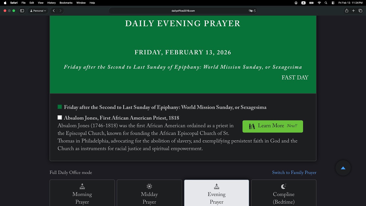 Evening Prayer& Litany Friday 13 February 2026 BCP 2019 Psalm 107:23-43 Jeremiah 43 2 Corinthians 11