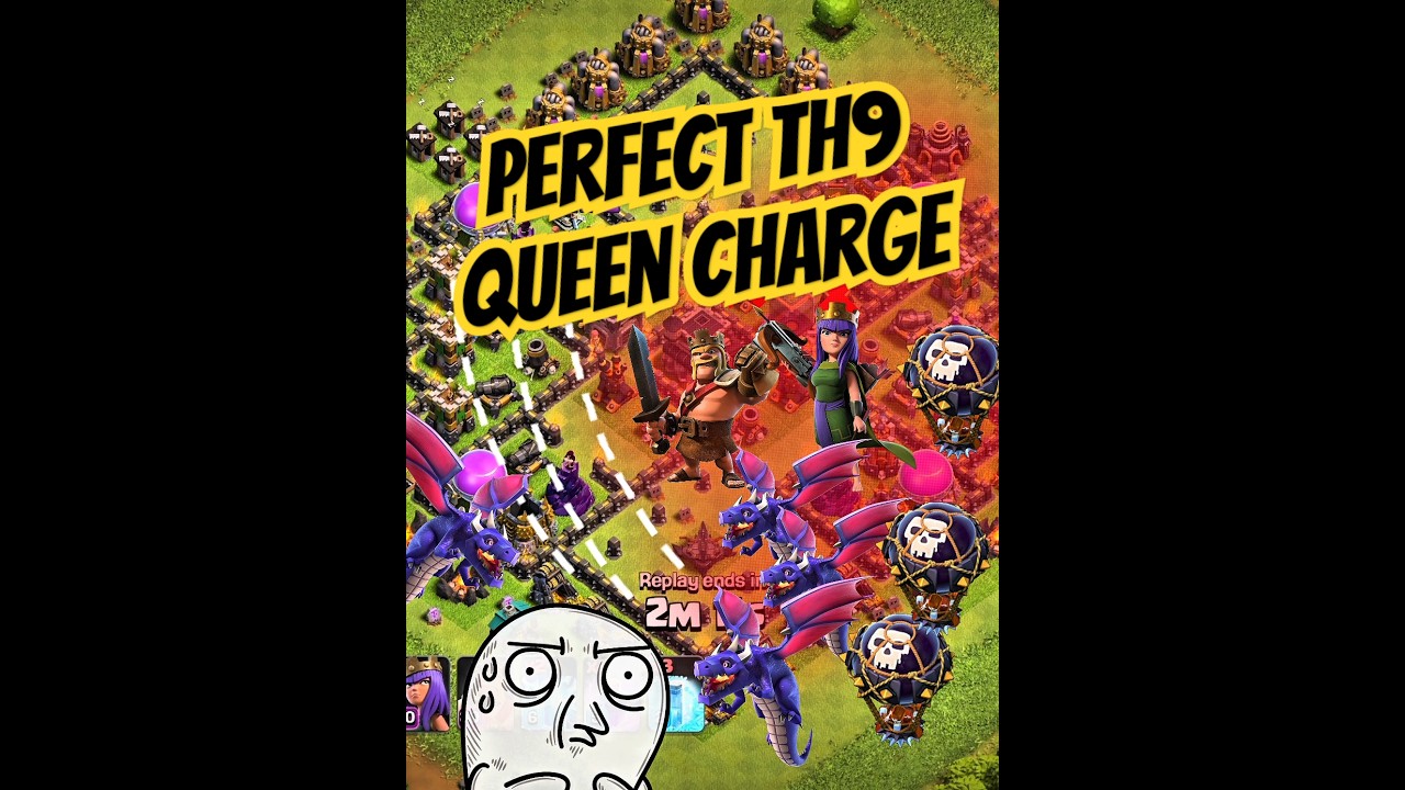 Perfect Queen Charge destroys TH9 #clashofclans #coc