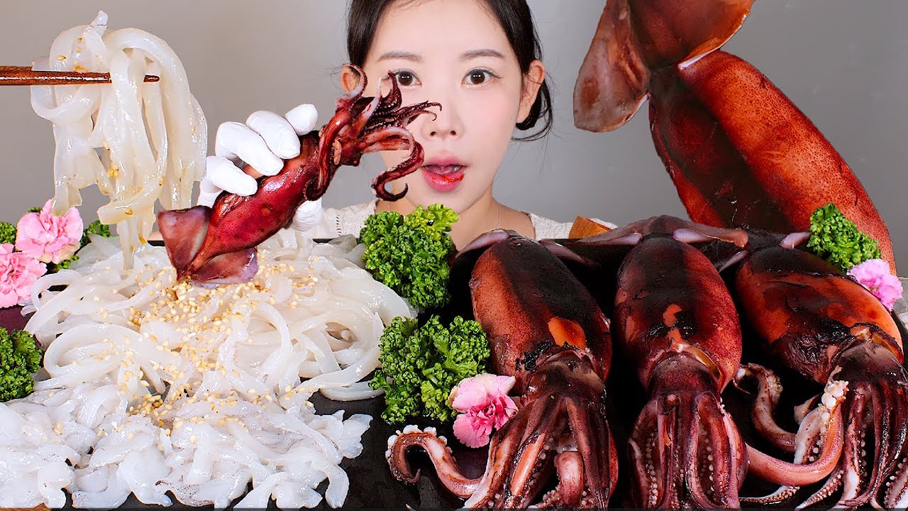 회? 통찜? 난 둘 다..🤤 오징어회 오징어통찜 먹방 raw squid & steamed squid [eating show] mukbang korean food