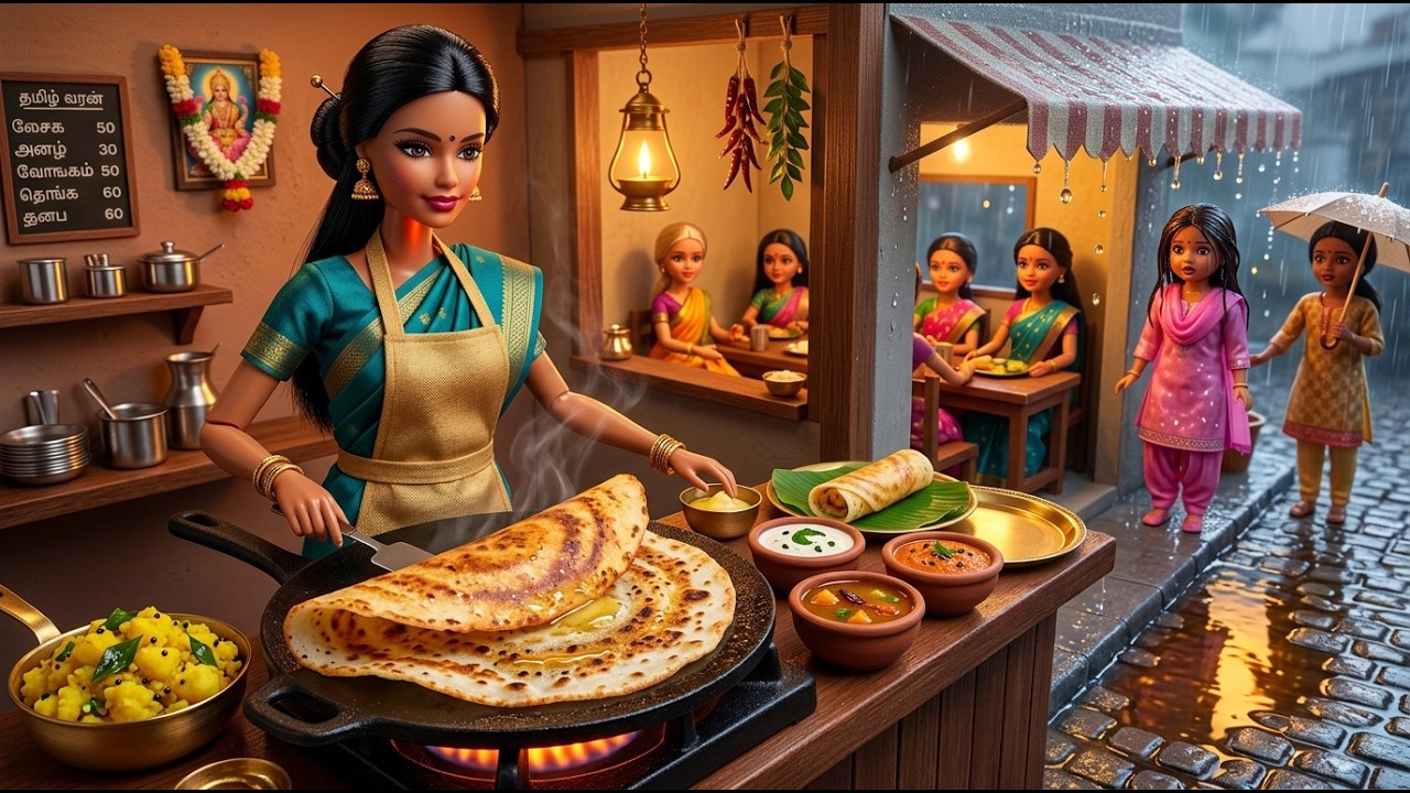 Rainy day in Miniature Doll Restaurant | Making Crispy Masala Dosa for Hungry Customers
