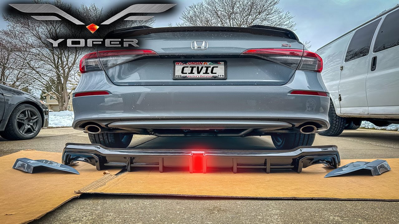 Установка накладки на задний диффузор YOFER V2 | Honda Civic si 2022-2024