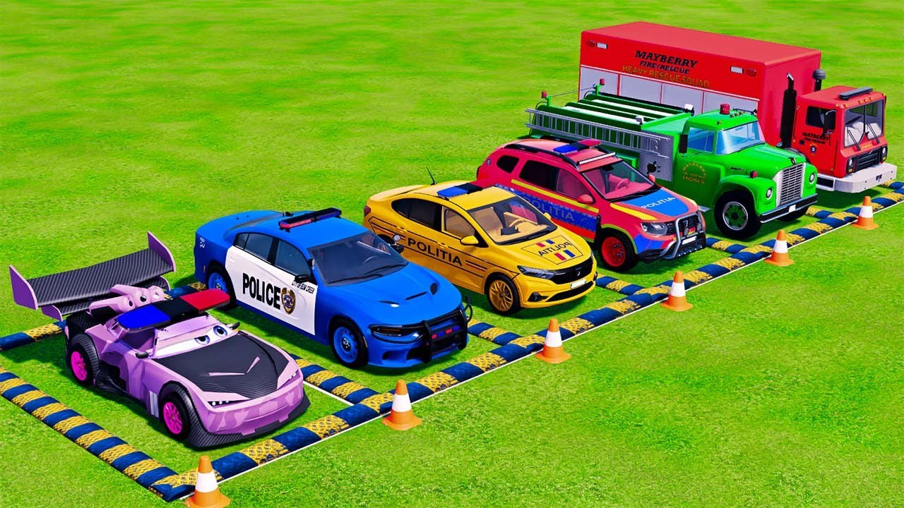 SUPER CARS JUMP - TRANSPORTING POLICE CARS, AMBULANCE VEHICLES, FIRE DEPARTMENT WITH TRUCK !FS22 #41