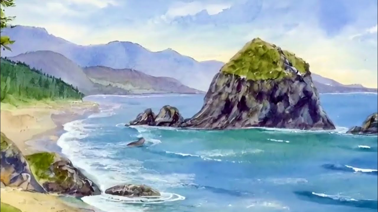 Relaxing Watercolor Landscape Animation with Gentle Music | Above the Quiet Tide | Diana Vodjansky