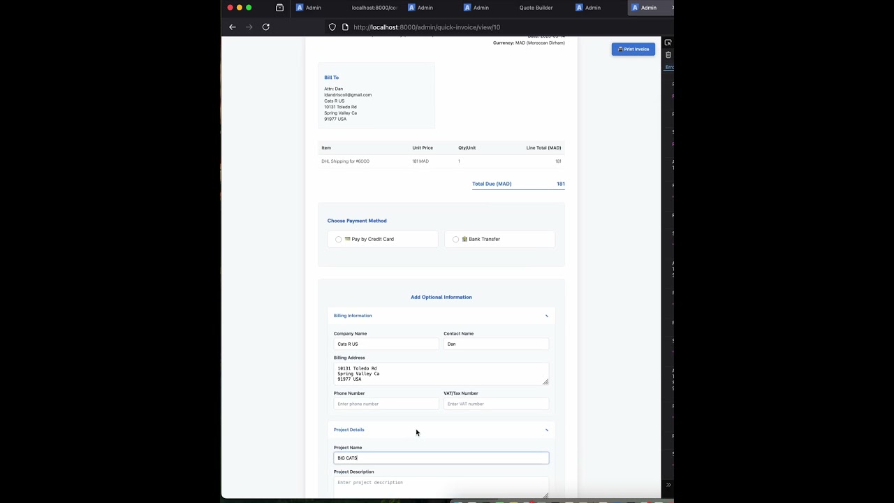 Customer Editable Invoices for Anou Quick Invoice System