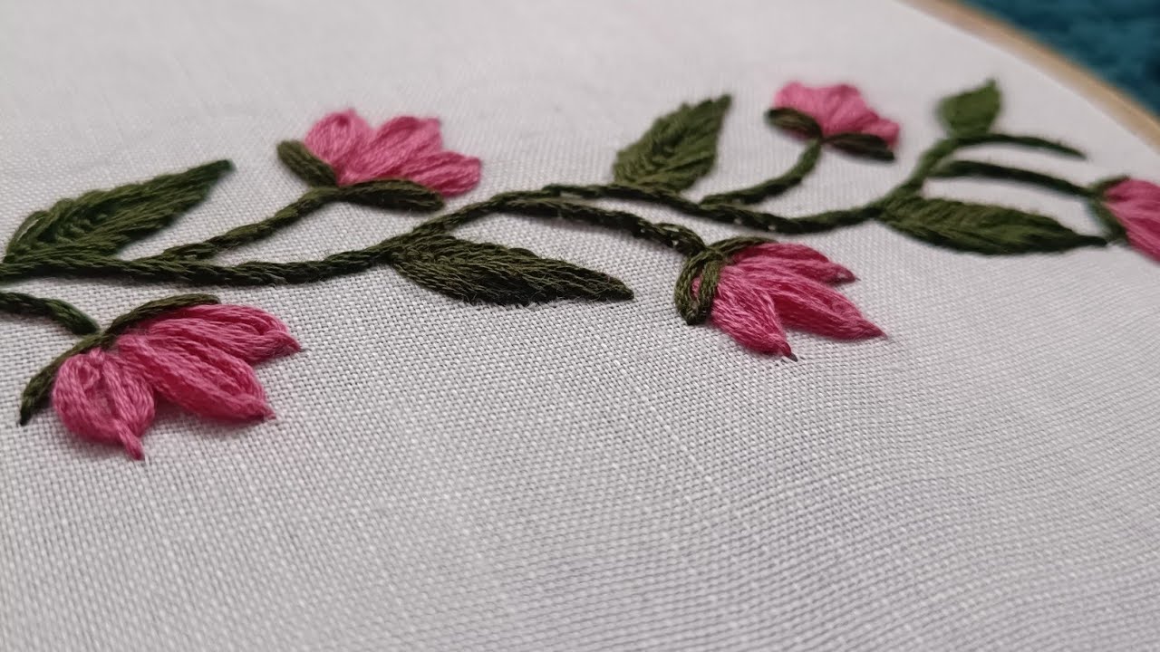 Easy Floral Border Line Hand Embroidery Design | Simple Flower Border for Beginners