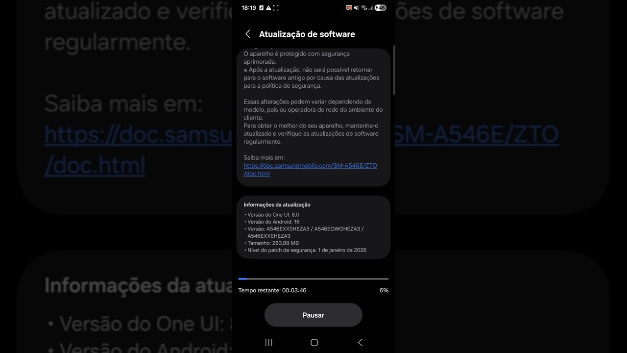 GALAXY A54 - CHEGOU O PATCH DE SEGURAN&Ccedil;A DE JANEIRO DE 2026