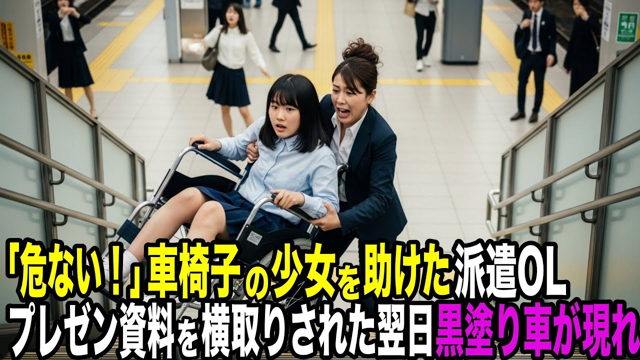 危ない!」車椅子の少女を助けた派遣社員が即日クビにー資料を横取りされた翌日、会社に黒塗り高級車が現れ、幹部が凍りつく