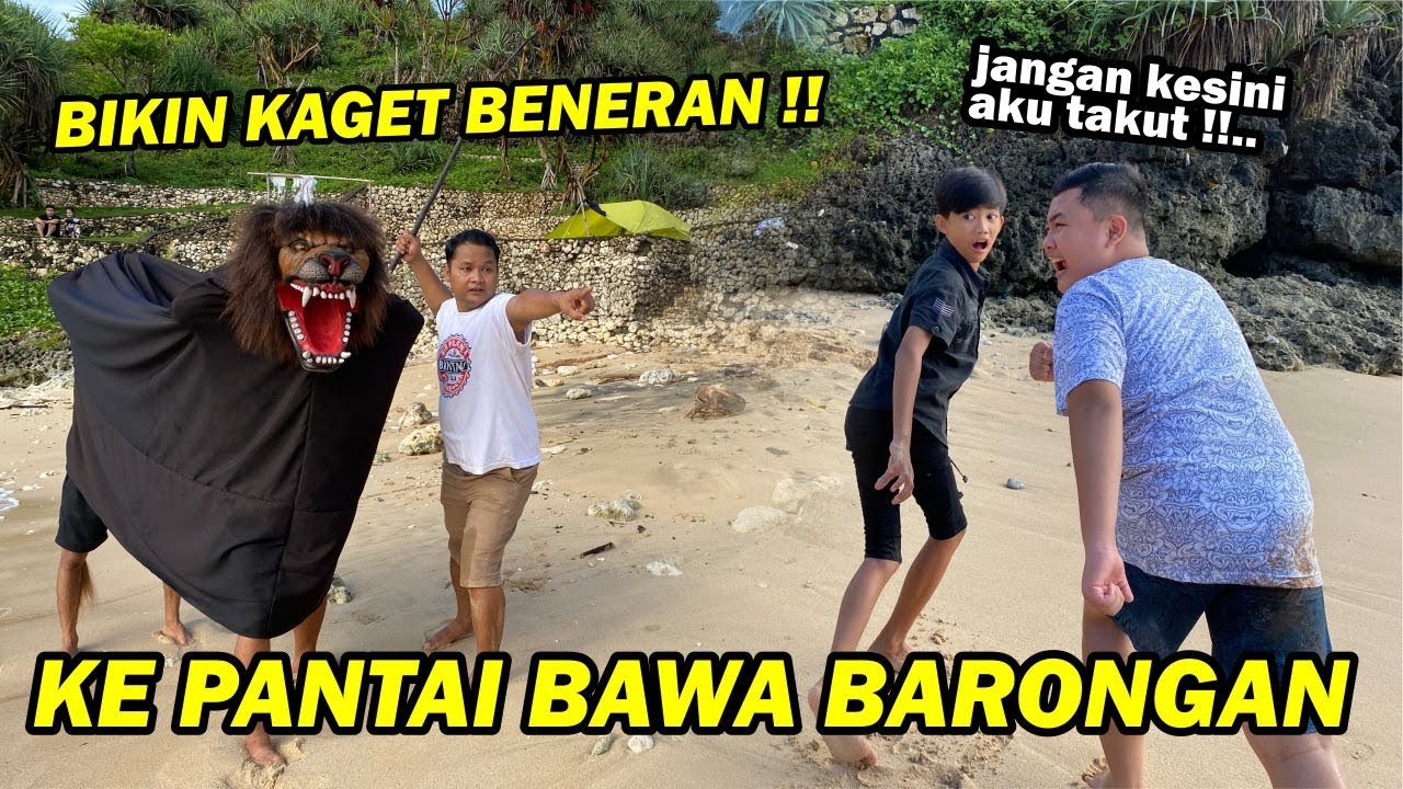Diam-diam Ke pantai bawa barongan !! REAKSI KAKA BIKIN NGAKAK SEMUA ORANG