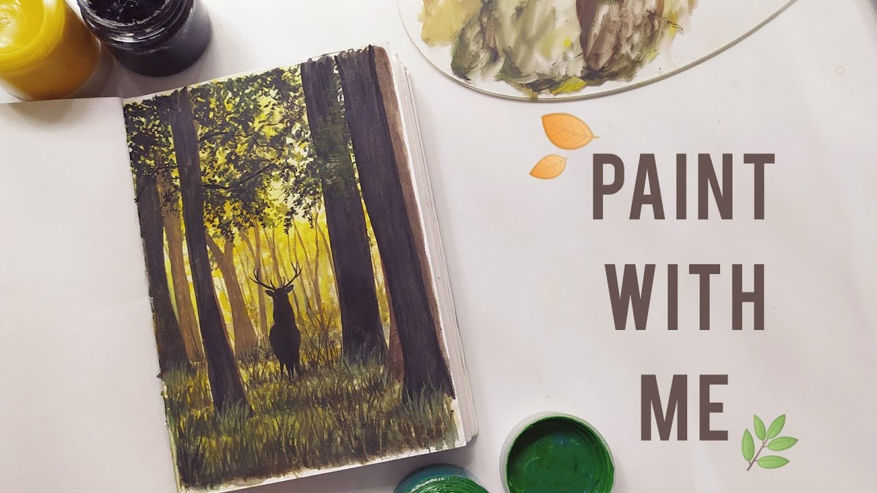 Forest Painting with gouache | Paint With Me🌿 | Golden hour nature painting