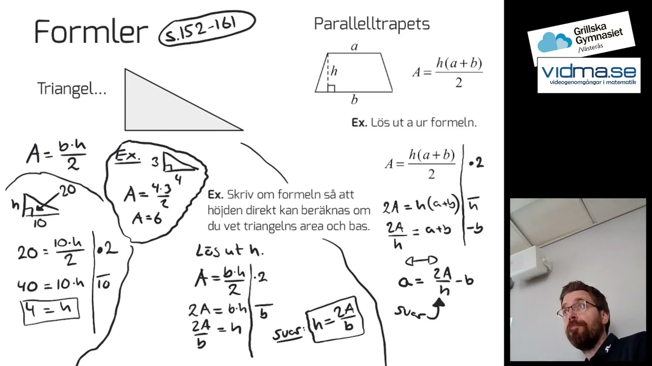 Matematik 1. FORMLER. Lösa ut variabelt (skriva om formler) samt SVÅR uppgift.