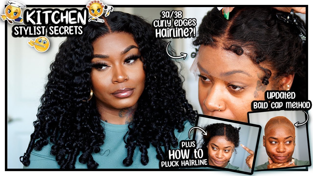 KITCHEN STYLIST SECRETS: Make a 3a/3b Curly Edges Wig Look NATURAL 😝 | Updated Bald Cap Method