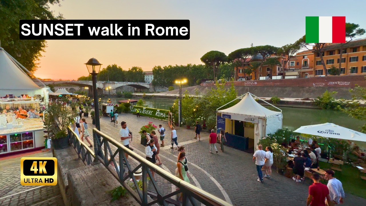 Рим, Италия 🇮🇹 - Прогулка на закате - Пешеходная экскурсия 4K - июль 2024 г.