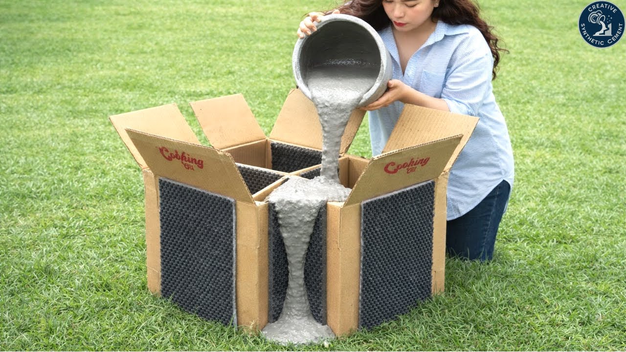 Pour cement into a cardboard box and shock everyone! Amazing creativity with cement.