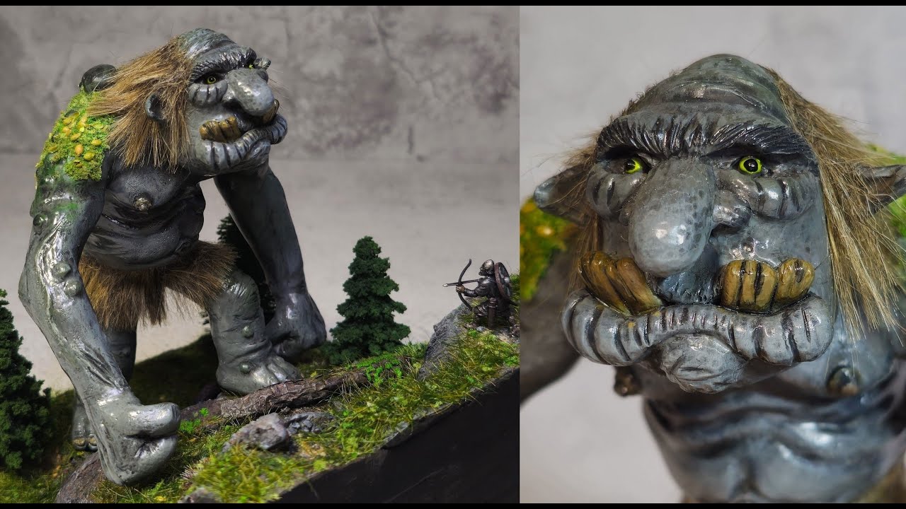 GIANT TROLL Attacks Viking, Diorama, Polymer Clay