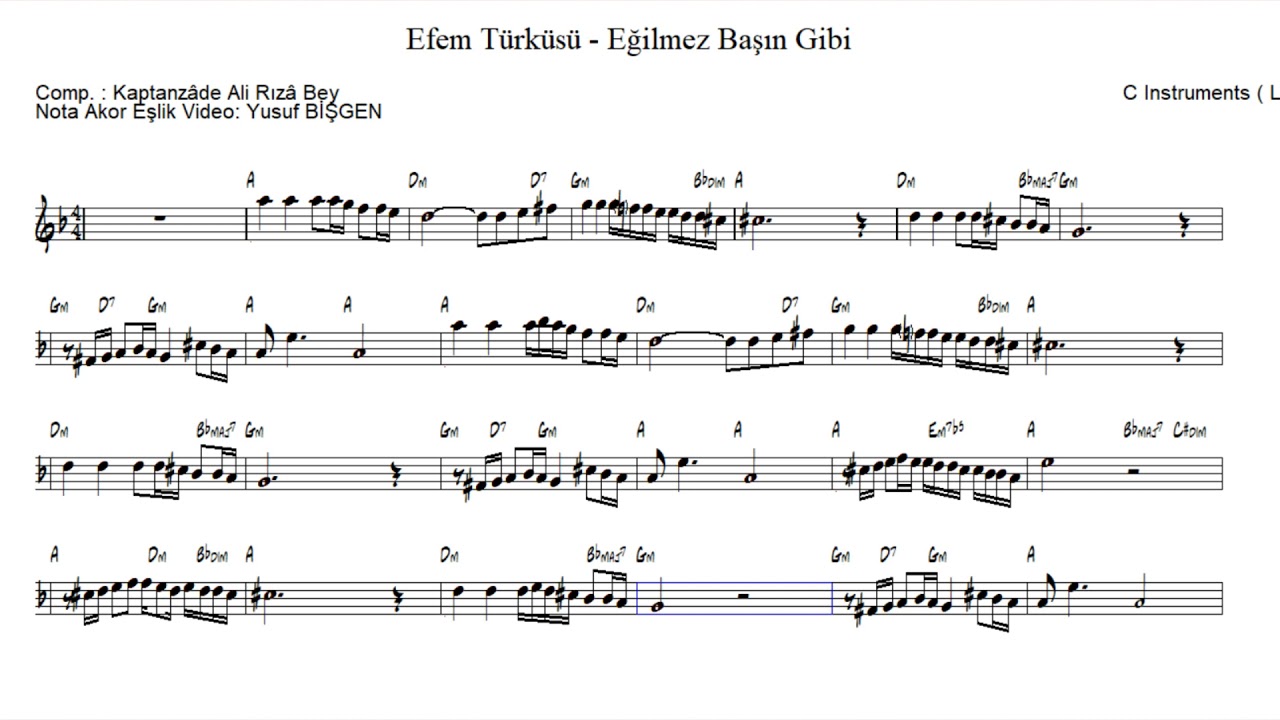 Nota Akor Eşlik - Efem - Eğilmez Başın Gibi  - C Instruments ( La )