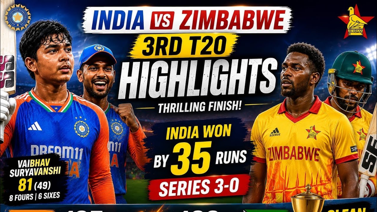 🔥 India vs Zimbabwe 3rd T20 Highlights | भारत ने 35 रन से जीता मैच, 3-0 से सीरीज़ अपने नाम की!