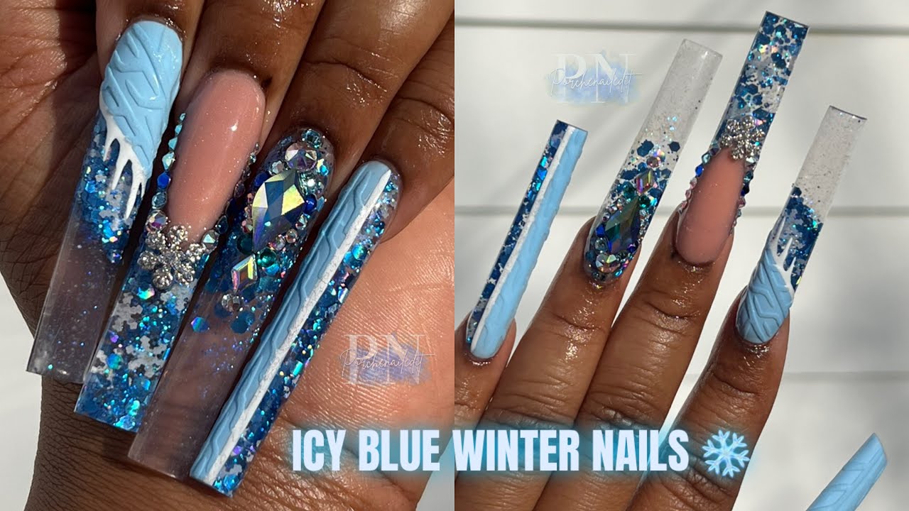 ICY BLUE WINTER NAILS ❄️ | SWEATER NAIL DESIGN ✨